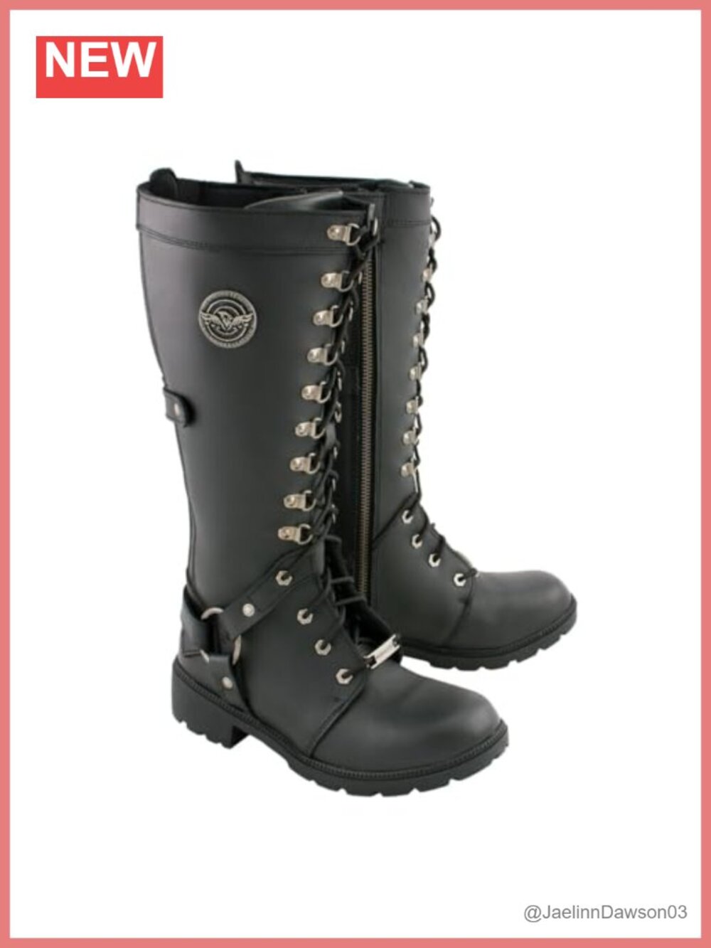 Full Grain Cowhide Leather 15-Inch Knee-High Harness Motorcycle Boots